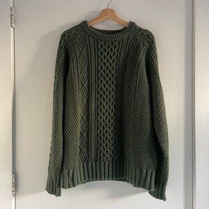 NWOT L.L. Bean Men's Signature Cotton Fisherman Sweater in Dark Olive Green